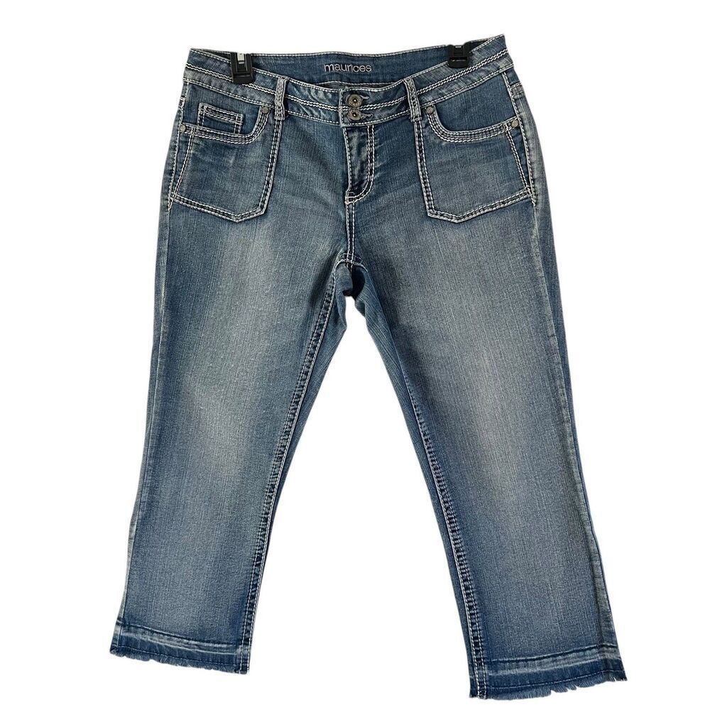 Maurices Denim Capri Jeans Frayed Hem White Stitch Detail Size 7/8